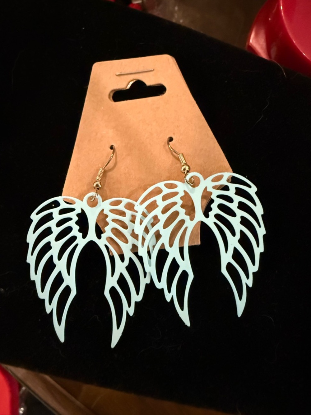 Angel Wing Drop Earrings - Light Blue